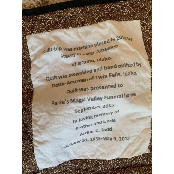 Handmade Patchwork Quilt 62” x 69” Geometric Patterns & Earthy Tones - Picture 7 of 8